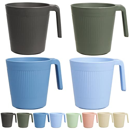 Greentainer Unbreakable Lightweight Drinking Cups, Coffee Mugs with Handle, Set of 8, Plastic Drinking Cups for Adults,Water Milk Tea Tumblers, Dishwasher & Microwave Safe(Blush)