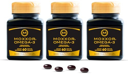 Moxxor Omega 3 New Zealand Green Lipped Mussel Oil Soft gels for Joint Support and Mobility, Heart & Immune Support, No Fishy Aftertaste, 3-Pack, 180Soft gels, 2-Soft gels Per Day, 90 Day Supply