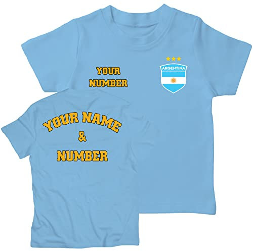 lepni.me Enfant Maillot de Foot Argentine Coupe du Monde 2022 Champions Votre Nom et Numéro Argentin Football T-Shirt Personnalisé Insigne de Drapeau (5-6 Ans Bleu Ciel Multicolore)