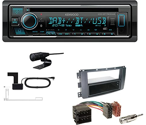 Kenwood KDC-BT760DAB 1-DIN Autoradio CD-Tuner mit Bluetooth Digitalradio DAB+ inkl. Einbauset passend für Smart ForTwo Cabrio Coupe 2007-2010 schwarz