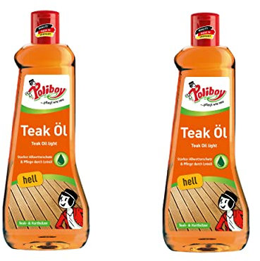 Poliboy Teak Öl für helle Harthölzer - intensive Farbauffrischung - reinigt, pflegt und schützt - 2er Pack - 2x500 ml - Made in Germany