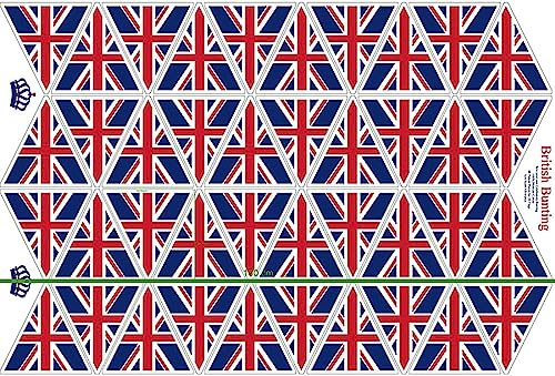 Little Johnny Make Your Own Bunting Fabric Union Jack Flag British Bunting Fabric Cotton Panel, Jubilee Themed Projects Red, White & Blue, 60'' Wide (13403)