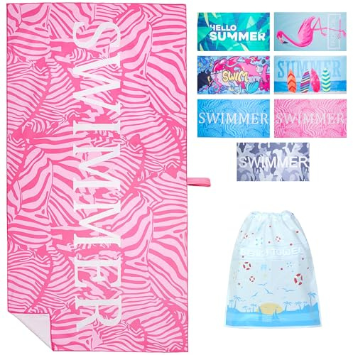 LEcylankEr Grande Serviette de Plage 180 x 90cm (Swimmer-Rose)