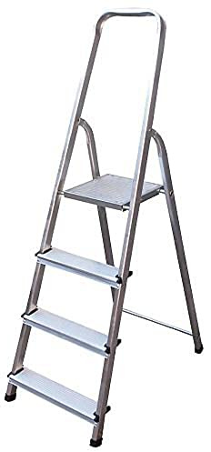 PROREGAL Metal Single Giraffe Einseitige-Aluminium-Bügelleiter | 4 Stufen | HxB 145x43cm| Leiter, Teleskopleiter, Trittleiter, Bockleiter, Sprossen-Doppelleiter, Stehleiter