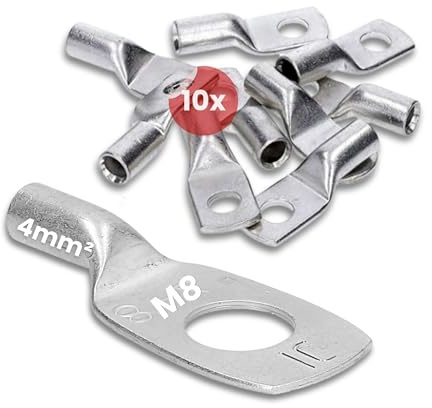 Kalitec 10x Rohrkabelschuhe 4mm² M8 - Kupfer Ringkabelschuhe Verzinnt | Standard Presskabelschuhe ohne Sichtloch, fuer Crimpzange, Quetschkabelschuhe fuer Auto, Solar & Elektro-Installation