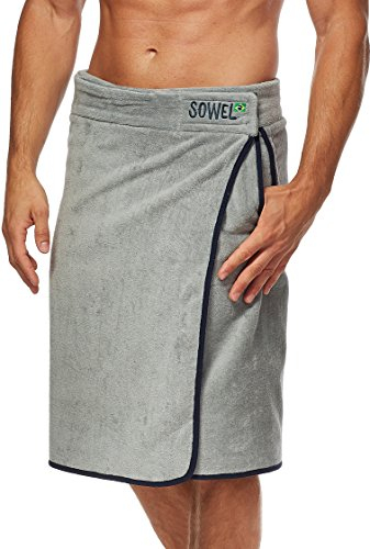 Sowel® Saunakilt Herren XXL, 100% Bio-Baumwolle, Saunahandtuch mit Klettverschluss, Saunatuch, 60 x 160 cm, Grey/Navy, XXL
