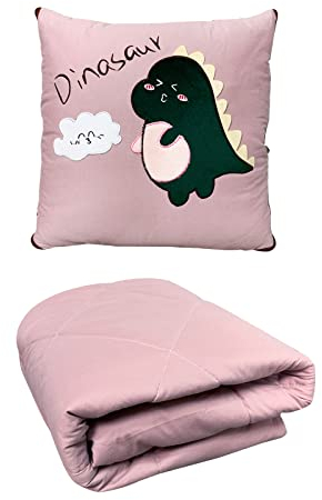 USTIDE Reisedecke und Kissen-Set, niedliche Plüsch-Dinosaurier, gefülltes Umarmungskissen, weiche Reisedecke, verpackter Kissenbezug, Reiseanzug für jedes Flugzeug, Auto oder Büro (Rosa, 40.6 cm)