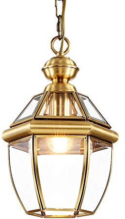 HWSY Vintage Copper Glass Pendant Ceiling Light 1-Light Outdoor Waterproof E27 Light Source Full Copper Retro Creative Chandelier Ceiling Lamp for Living Room Bedroom Interesting