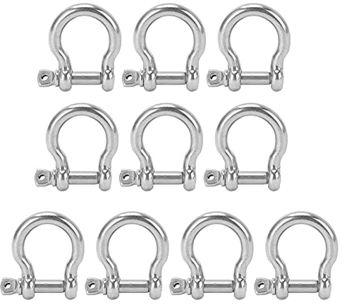 Qcwwy Geschmiedeter Schäkel-Bogen-Abschlepphaken, D-Ring-Bogen-Schäkel-Schäkel-Halterung, Edelstahl-Schäkel-Schraube, Schäkel-Hebewerkzeug, 304-Edelstahl, M5, max. 100 Kg Tragfähigkeit, 10er-Set