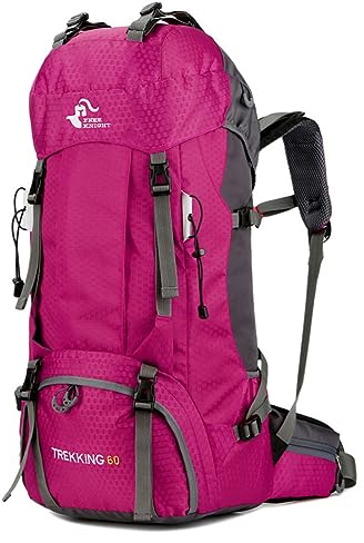 Wanym Wanderrucksack 60L Herren, Wasserdichter Outdoor Sportrucksack, Trekkingrucksäcke, Geeignet für Bergsteigen Camping Wandern Jagen Camping Angeln,Rosa