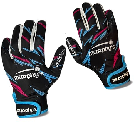 Murphys Gaelic Player’s Gloves, Premium Latex, GAA Superior Grip, Durable and Breathable Design Hook and Loop Closure, Black Blue, 8 - Small