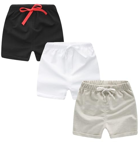 3 Pack Toddler Little Boys Girls Cotton Cuffed Summer Pull On Active Shorts