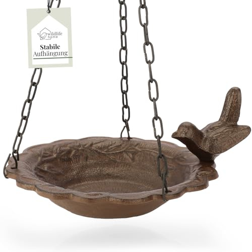 wildlife home Abbeveratoio per uccelli da appendere – Abbeveratoio per uccelli da giardino, balcone, bagno per uccelli in ghisa, antigelo per uccelli, uccelli selvatici