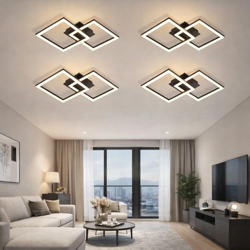 Homefire Deckenlampe LED Deckenleuchte Küche 4er Schwarz Schlafzimmerlampe | 24W Wohnzimmerlampe Modern Design Flurlampe Warmweiß Flur Küchenlampe Eckig Deckenbeleuchtung für Wohnzimmer Schlafzimmer
