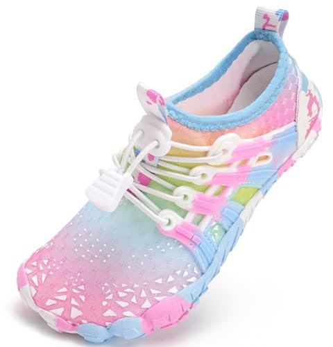 WateLves Barfußschuhe Kinder Barfussschuhe Wasserschuhe Junge Mädchen Badeschuhe Barfuß Schuhe Schwimmschuhe Aquaschuhe Schnell Trocknend Strandschuhe rutschfeste（Rosa Blau 30）