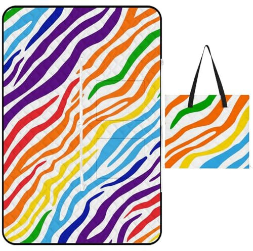 ducanll Mehrfarbige Picknickdecke, extra groß, Set mit 2 Stück, Outdoor-Decke, bunte Boho-Regenbogen-Streifen, Stranddecke, waschbar, faltbar, tragbar, Stranddecke, wasserdicht, sanddicht