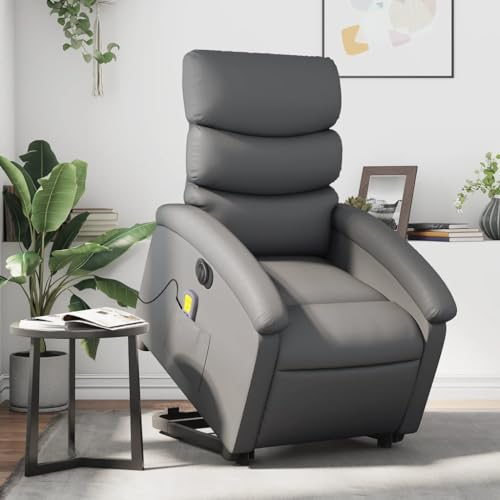 Homgoday Elektrischer Aufstehsessel, Massagesessel mit Aufstehhilfe, Relaxsessel, Fernsehsessel Liegesessel Ruhesessel mit Liegefunktion TV Sessel Sessel, für Wohnzimmer Grau Kunstleder