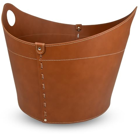 LIMAC Design CADIN Holzkorb aus Leder, moderne Brennholztasche, Originale Kaminholztasche, Kaminholzkorb, mit gummierten Rädern, Hergestellt in Italien. (Braun)