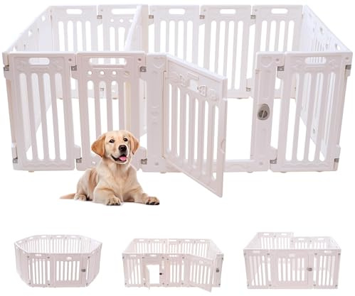 Aoole 2 Room Dog Playpen with Door,DIY Shape Combination Puppy Pen,16-Panel+2 Link Piece+Large Door+Small Door,25.5 H Dog Fence,Non-Slip&Secure Pet Gate,Easy to Assemble (Two Rooms)