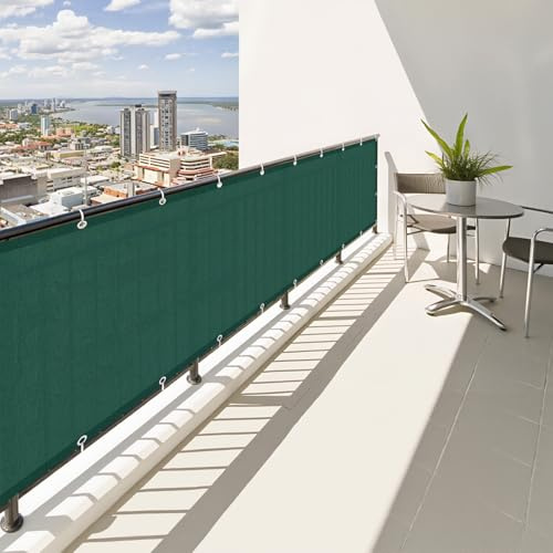 SUNNY GUARD Balkon Sichtschutz Wetterfest 90x600cm Balkonverkleidung Balkonabdeckung Balkonumspannung UV-Schutz Windschutz mit Kabelbinder,Dunkles Grün