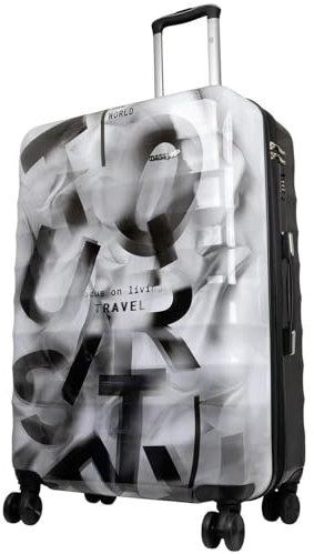 Warenhandel König Hartschalen Koffer Trolley Revona Schwarz Grau mit tollem Print Motiv und Dehnfalte, Größe XL