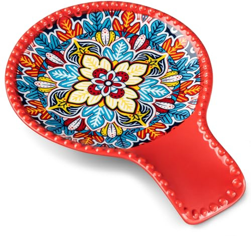 vancasso Porcelain Spoon Rest, 7.7 Inch Cooking Spoon Holder for Kitchen Counter Decor, Spoon Holder for Coffee Spoon Rest, Spoon Cradle, Spatula, Spoons or Tongs, Decorations, Red