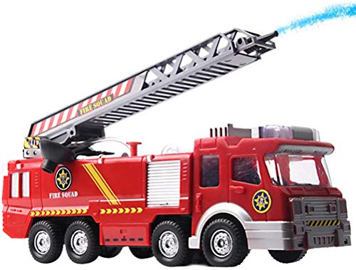 Brandbilsleksaker, Vattenspraypump Brandbilspedagogiska Leksaker med Ljud och Ljussimulering Elektrisk Brandbil Barn Nödbrandbil Leksaksbil (Röd)