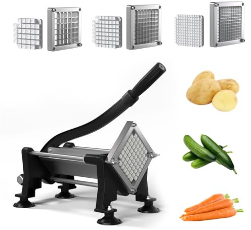 French Fry Cutter for Potatoes Slicer with Suction Feet Complete Set, Stainless Steel Potato Cutter with 1/4, 3/8,1/2,8 Blades for Sweet Potato, Carrot, Yam(Full Combo)