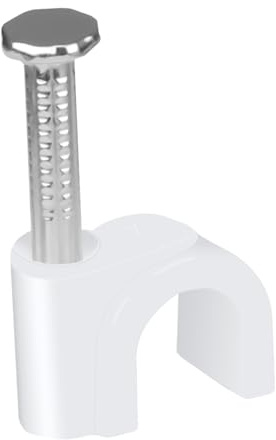 LeMotech Kabelschellen, 200 Stk. 7mm Runde Kabelhalter Mit Eingestecktem Nagel, Koaxialnagelschellen für Kabelmanagement RG58 RG59 CAT5 CAT6 Ethernet Kabelschellen, weiß