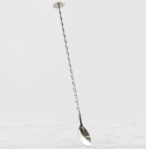 Qpractiko | Barlöffel, 30 cm, Silber, Edelstahl | Spiralgriff, integrierter Stampfer, spülmaschinenfest | Für professionelle Cocktailzubereitung und präzises Mischen
