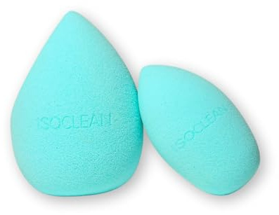 ISOCLEAN Cosmetic Makeup Sponge DUO, Beauty Sponge Set for Makeup Application of Liquid Foundation, Concealer, Blush, Cream & Powder, Small and Large Teardrop Shape Blender for Contouring - Aqua