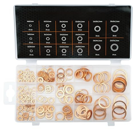MIVOS Dichtungsringe Set - 220 Stück - Kupferringe - Kupferdichtringe Sortiment - Dichtungen Ringe - O-Ring - Dichtringe - Unterlegscheiben - Hydraulischen Anlagen