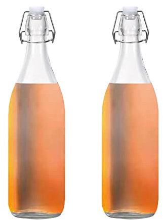 Botellas de Vidrio, Botellas de Vidrio con Tapa, Botellas de Vino, Botellas de Vino vacías, decantador de Vino, Botella de Vidrio con Tapa abatible - Paquete de 2, con Tapa, 16,9/33,8 oz - A