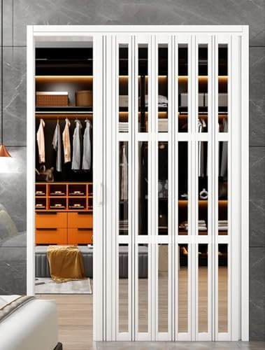 Falttür Falttüren Innentüren Schiebetür Vinyl-Panel, Einzelne Falttür, Akkordeontür, Weiße, Transparente, Unsichtbare Schiebetüren Für Wohnzimmer/Speisekammer/Küchentrennwand, Kalte Luft, 1,6 1,4 1,2