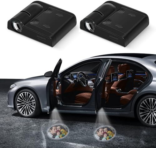 Proiettore Personalizzato per Portiera Auto, 2 Pezzi Luce Ombra Fantasma | Luce Auto con Foto e Scritta Personalizzata, Luci di Benvenuto Wireless di Cortesia, per Tutte le Auto, Induzione Magnetica