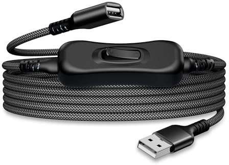 USB A Verlängerungskabel Stecker auf Buchse mit Ein/Aus Schalter 0,3M/1FT | Typ A Ladekabel,Daten&Strom,Verlängerung Stromkabel Kippschalter für USB-Sticks,LED Streifen,Tischlampe,Maus,Ventilatoren