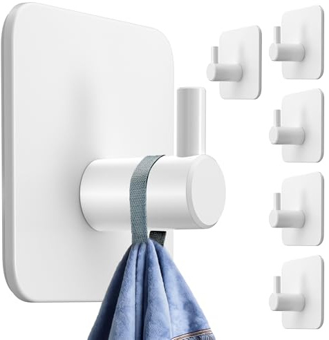 4smile Handtuchhalter ohne Bohren, 6er Set, Fb. Weiß | Edelstahl Handtuchhaken, wasserdichte Haken selbstklebend - Rostfreie Badezimmer Handtuchhalter, Klebehaken für Bad und Küche