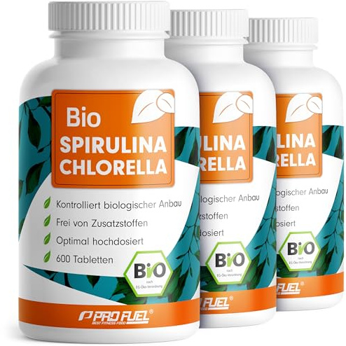 Bio Spirulina & Chlorella Presslinge 1800x - optimal hochdosiert - 3000 mg Spirulina & 3000 mg Chlorella aus kontrolliertem Bio-Anbau - laborgeprüft mit Zertifikat - 100% vegan