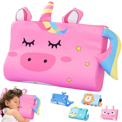 LUKIUP Schlummerkids Cojín, 45 x 27 cm, refrescante, transpirable, con animales lindos, para niños, con memoria, transpirable, cómodo, de espuma, ergonómico, para niños a partir de 3 años (unicornio)