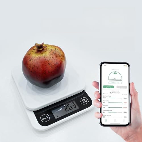 Bilancia da cucina digitale con connessione app, analisi nutrizionale, bilancia alimentare fino a 5 kg, bianco