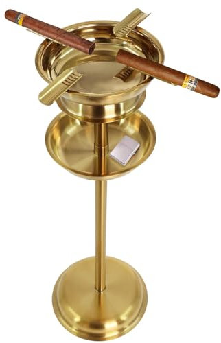 Standaschenbecher Für Den Außenbereich – Standaschenbecher, Standaschenbecher Im Freien Für Terrasse, Gewerblicher Metallraucher-Zigarren-Aschenbecherbehälter Mit Deckel, Für Hotel, Bürogebäude(Gold)