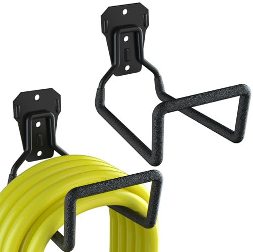 Juego de 2 soportes de pared para manguera de jardín: resistentes soportes metálicos para jardín, cobertizo y garaje