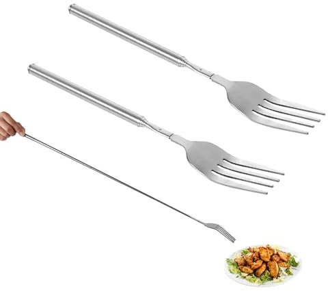 Forchette telescopiche in acciaio inox, 2 pezzi, forchetta telescopica, manico extra lungo, forcella allungabile, per dessert e frutta, accessori da cucina, 22,1 – 64,6 cm