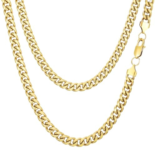 AFSTALR Panzerkette Herren Halskette 3/4/5/6/7/8mm Breit Edelstahl Silberkette Goldkette Schwarz Kette Herren Kubanische Gliederkette Cuban Link Chain Schmuck für Männer Damen 45-60CM