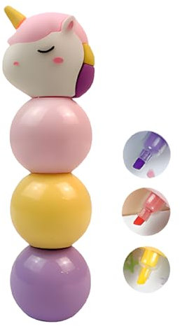 GXGM Evidenziatore 3 in 1, Colori Pastello, Rosa, Giallo, Viola, Asciugatura rapida, Tema Unicorno, 1 pezzo