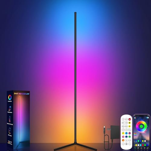 Tyute Corner Floor Lamp, RGB LED Corner Light with Music Sync, Smart App and Remote Control Color Changing Ambience Light, LED Lamp with 16 Million Colors for Bedroom, Living Room Gaming Room