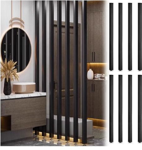Divisori Per Pareti Divisorie, Confezione Da 8, Pali Divisori Per Stanze Con Doghe In Legno, Griglia Decorativa Per Colonna Per Bagno/Balcone/Scale/Ingresso, Altezza Regolabile, Nero/Bianco, Noce, 8