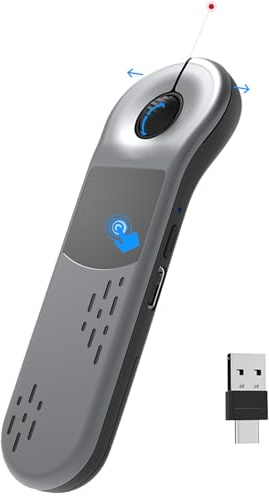 ZOZVO Wiederaufladbare Air Maus für PC/iOS/Android mit Touchpad, kabelloser PPT-Presenter mit Bluetooth 2.4G, funktioniert mit PowerPoint/Keynote/TikTok/Kamera/Kindle App (Silber)