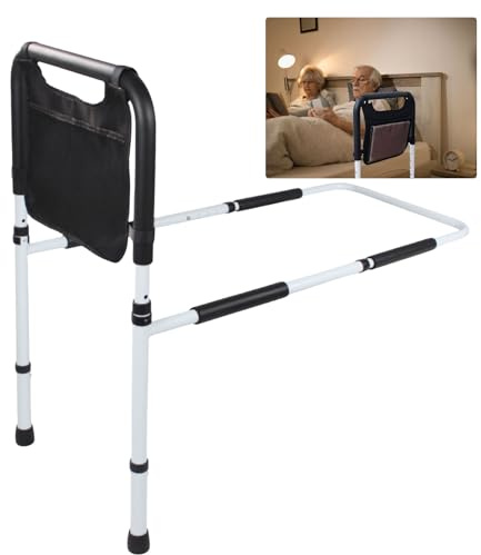 Safety Bed Rail for Elderly Adults, Height Adjustable Bed Assist Rail with Storage Pocket, Grab Bar Bed Guard, Disabled Senior Mobility Aid Safety Assist Support Side Railings Under Mattressbed Cane