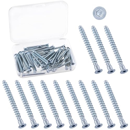 Swpeet Kit d'Assortiment de 50 Pièces M5 x 50mm Vis Confirmat de Raccordement pour Meubles en Acier au Carbone Zingué Bleu-Blanc, À Entraînement Hexagonal, À Tête Fraisée, Auto-Taraudeuse pour